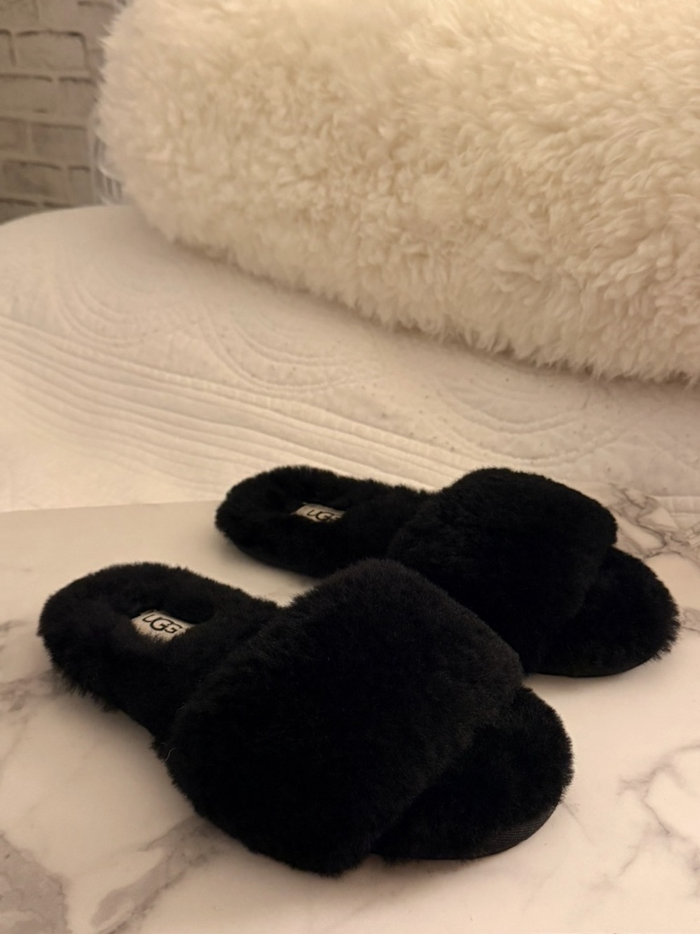 UGG Black Furry Slides NWOT